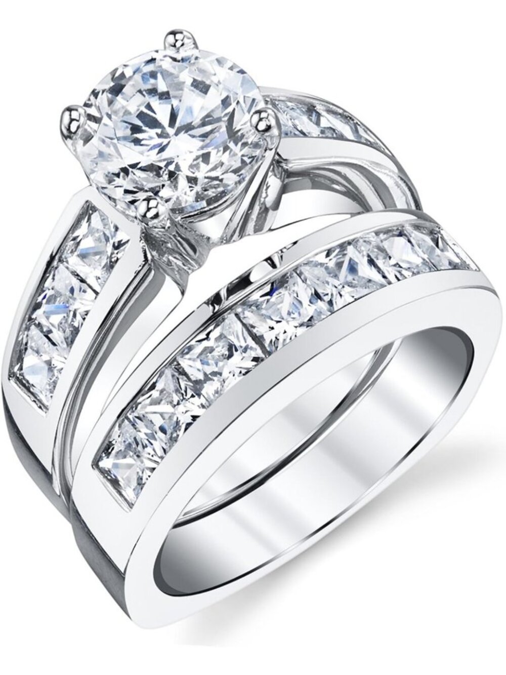 Stunning 2 Carat Sterling Silver Bridal Set - Cubic Zirconia Engagement